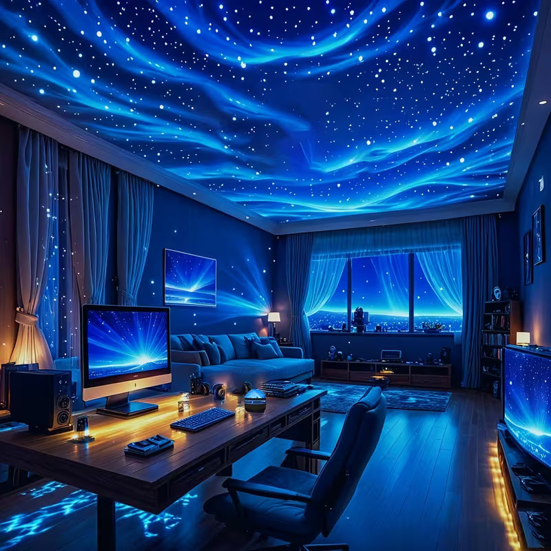 YETHKE 7-Color LED Projector with Remote Control And USB-Powered Starry Night Light - RGB Color-Changing Beam Projector
