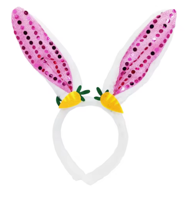 6 Pack of 2026 New Bunny Ears Headband Decorative Carrot Sequin Rabbit Headbands