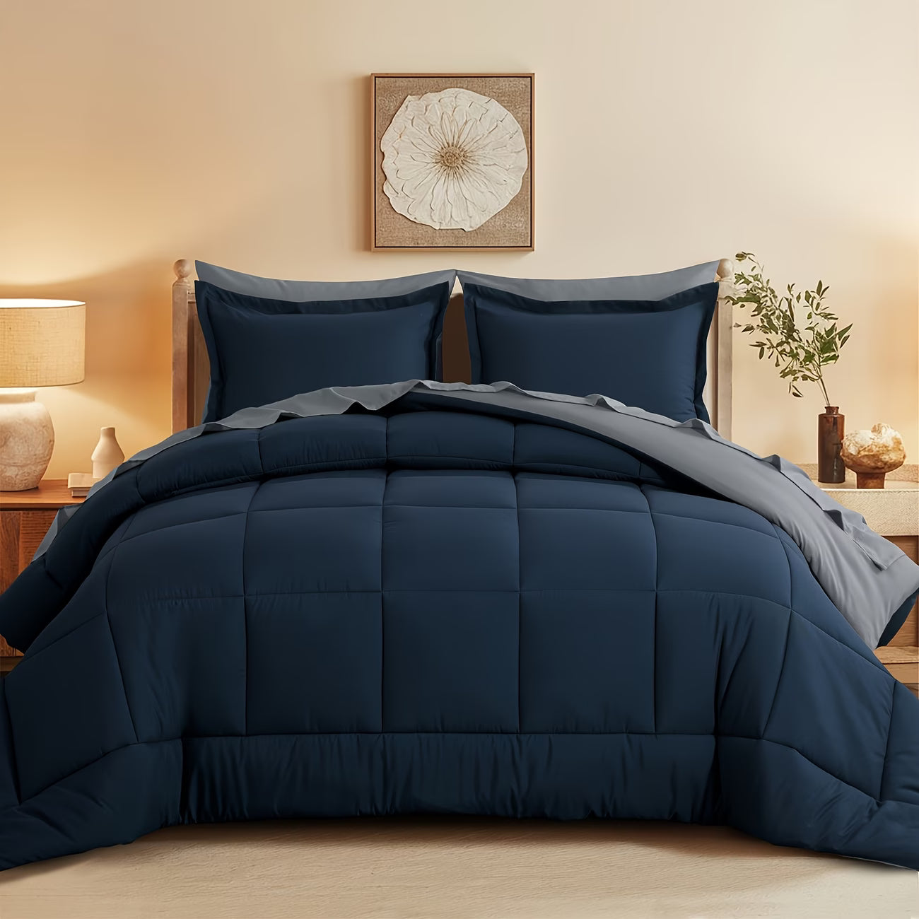 7pcs Comforter Set-Luxury Soft Fluffy Bedding With 1 Comforter, 1 Fitted Sheet, 1 Flat Sheet, And 4 Pillowcases & Pillow Cover-All Season Quilte Set Queen, Hypoallergenic, Breathable, Easy Care, Valentine'S Day Bed In A Bag,