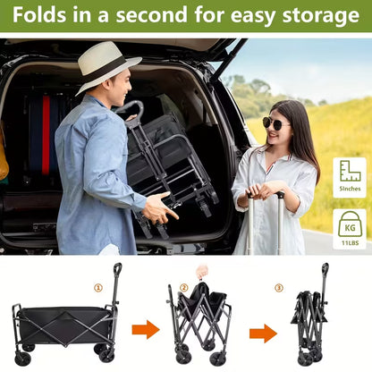680LBS All Terrain Heavy Duty Folding Cart, Large Capacity Camper Suitable for Yard Shopping/ Sports/ Outdoor/ Gardening Equipment Handling, Black Multifunctional Utility Cart