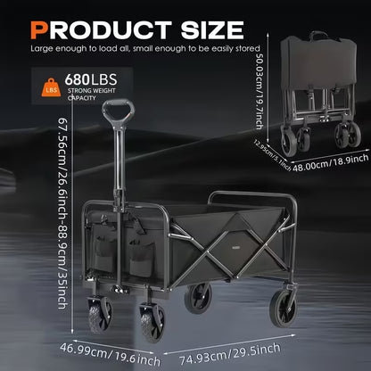 680LBS All Terrain Heavy Duty Folding Cart, Large Capacity Camper Suitable for Yard Shopping/ Sports/ Outdoor/ Gardening Equipment Handling, Black Multifunctional Utility Cart