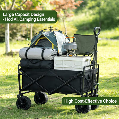 680LBS All Terrain Heavy Duty Folding Cart, Large Capacity Camper Suitable for Yard Shopping/ Sports/ Outdoor/ Gardening Equipment Handling, Black Multifunctional Utility Cart
