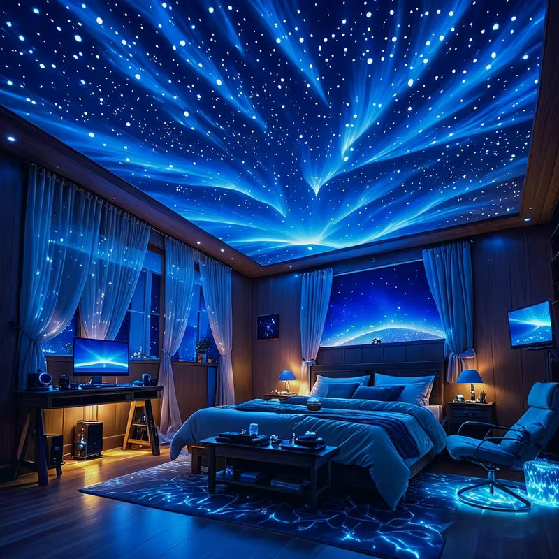 YETHKE 7-Color LED Projector with Remote Control And USB-Powered Starry Night Light - RGB Color-Changing Beam Projector
