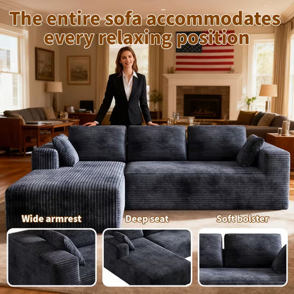 Extra Large L-Shaped Sofa With Right-Side Chaise, Minimalist Compressed Frame, No Assembly Required, Modular Cloud Combination Couch For Living Room & Bedroom, Plush Corduroy Fabric.