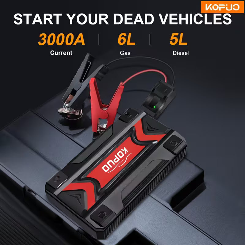 12V Battery Booster Charger - with Flashlight - for Cars, Motorcycles, SUVs