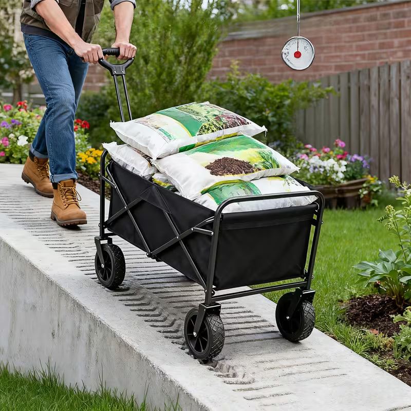 680LBS All Terrain Heavy Duty Folding Cart, Large Capacity Camper Suitable for Yard Shopping/ Sports/ Outdoor/ Gardening Equipment Handling, Black Multifunctional Utility Cart