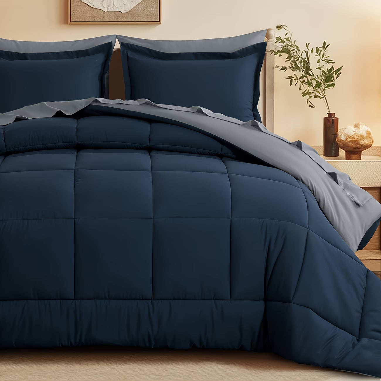 7pcs Comforter Set-Luxury Soft Fluffy Bedding With 1 Comforter, 1 Fitted Sheet, 1 Flat Sheet, And 4 Pillowcases & Pillow Cover-All Season Quilte Set Queen, Hypoallergenic, Breathable, Easy Care, Valentine'S Day Bed In A Bag,