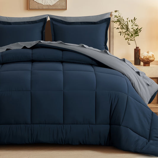 7pcs Comforter Set-Luxury Soft Fluffy Bedding With 1 Comforter, 1 Fitted Sheet, 1 Flat Sheet, And 4 Pillowcases & Pillow Cover-All Season Quilte Set Queen, Hypoallergenic, Breathable, Easy Care, Valentine'S Day Bed In A Bag,