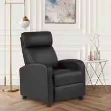 Massage Recliner Sofa with Lumbar Support and Adjustable Backrest for Living Room or Bedroom in Black Leather