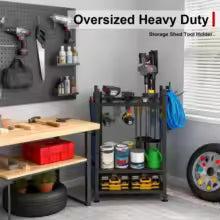 Metal Garden Tool Organizer for Garage Utility Storage Rack with Storage Bag Yard Tool Stand Holder for Organization