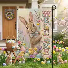 1Set, 2026 Happy Easter Themed Party, Furry Bunny Flag and Flower Pulling, Scene Decoration, Easter Bunny