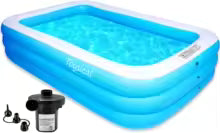 Inflatable Pool for Kids and Adults with Pump - 118x72x22 Inches, Durable Design, Includes Patches