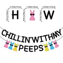1Set, 2026 Happy Easter Themed Party, Furry Bunny Flag and Flower Pulling, Scene Decoration, Easter Bunny