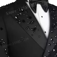 Customized Slim Fit Mens 2 Piece Double Breasted Suit Luxury High Quality Diamond Ornament Tuxedos For Business Wedding Groom