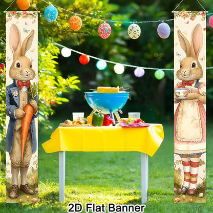 2pcs Happy Easter Bunny Door Banners Polyester Easter Egg Holiday Flags for Outdoor Indoor Spring Holiday Easter Decoration 2026