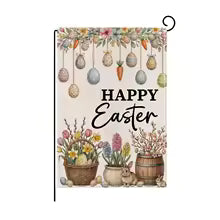 1Set, 2026 Happy Easter Themed Party, Furry Bunny Flag and Flower Pulling, Scene Decoration, Easter Bunny