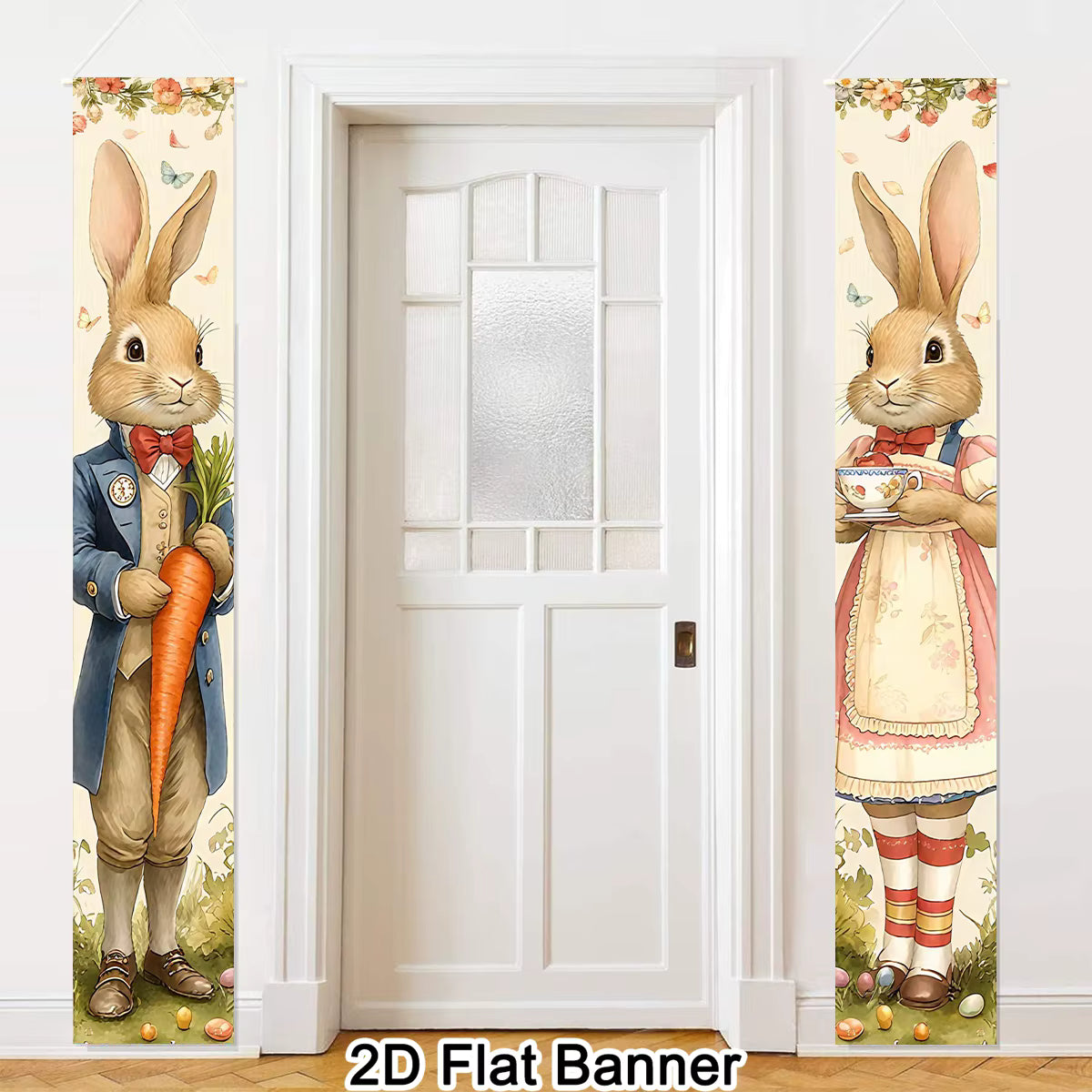 2pcs Happy Easter Bunny Door Banners Polyester Easter Egg Holiday Flags for Outdoor Indoor Spring Holiday Easter Decoration 2026