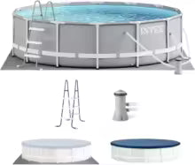 26719EH Prism Frame Premium Above Ground Swimming Pool Set: 14ft x 42in – Includes 1000 GPH Cartridge Filter Pump – Super Tough Pool