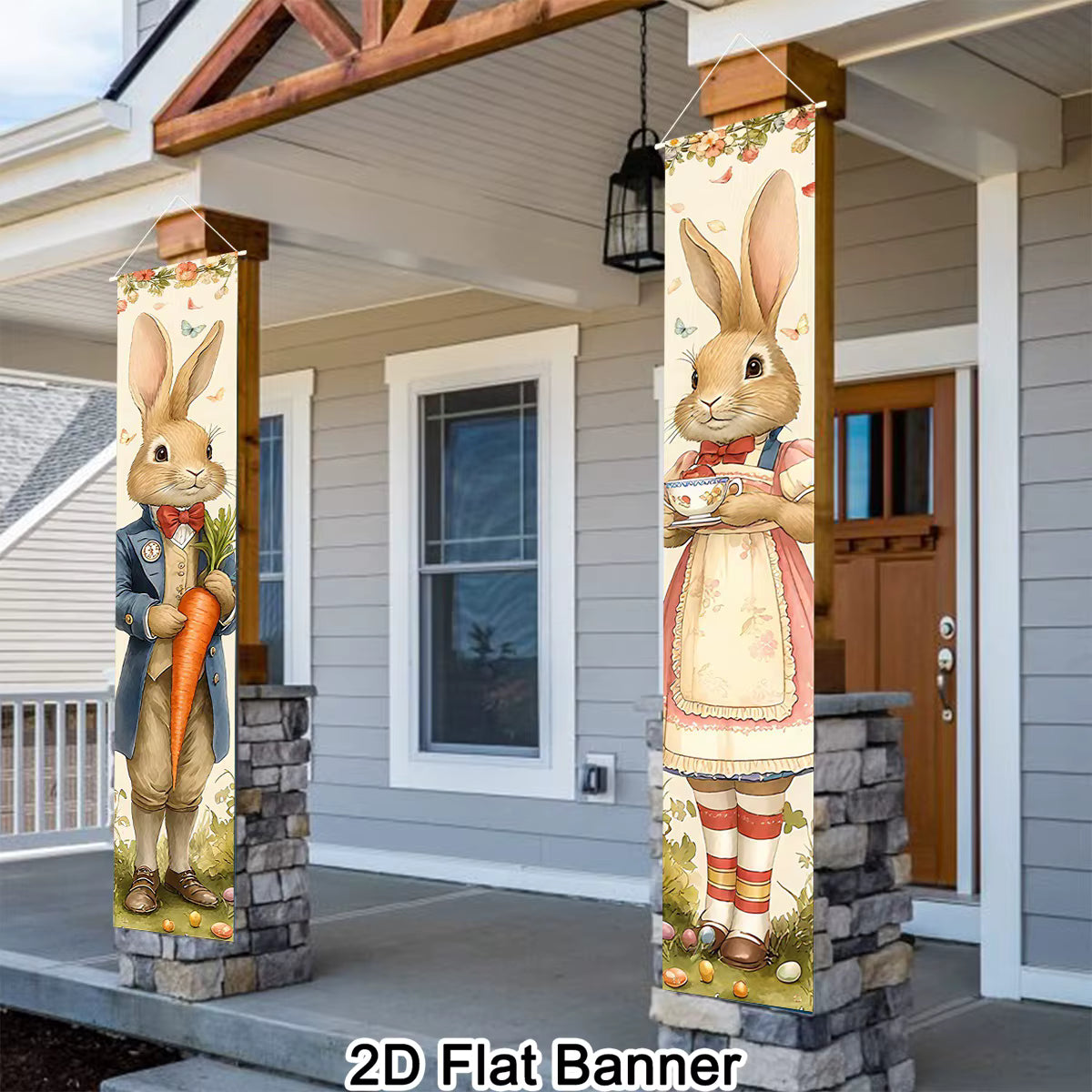 2pcs Happy Easter Bunny Door Banners Polyester Easter Egg Holiday Flags for Outdoor Indoor Spring Holiday Easter Decoration 2026