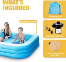 Inflatable Pool for Kids and Adults with Pump - 118x72x22 Inches, Durable Design, Includes Patches