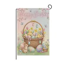 1Set, 2026 Happy Easter Themed Party, Furry Bunny Flag and Flower Pulling, Scene Decoration, Easter Bunny