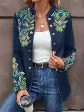 Fashionable and elegant retro small stand collar floral embroidery double-breasted women's long-sleeved jacket,