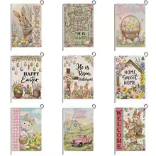 1Set, 2026 Happy Easter Themed Party, Furry Bunny Flag and Flower Pulling, Scene Decoration, Easter Bunny