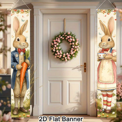 2pcs Happy Easter Bunny Door Banners Polyester Easter Egg Holiday Flags for Outdoor Indoor Spring Holiday Easter Decoration 2026