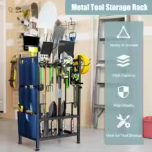 Metal Garden Tool Organizer for Garage Utility Storage Rack with Storage Bag Yard Tool Stand Holder for Organization