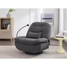 Power Recliner Swivel Glider with USB Charger and Bluetooth Music Player for Gaming, Working, and Leisure - Grey
