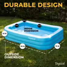 Inflatable Pool for Kids and Adults with Pump - 118x72x22 Inches, Durable Design, Includes Patches