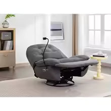 Power Recliner Swivel Glider with USB Charger and Bluetooth Music Player for Gaming, Working, and Leisure - Grey