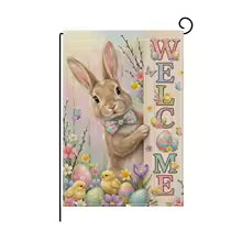 1Set, 2026 Happy Easter Themed Party, Furry Bunny Flag and Flower Pulling, Scene Decoration, Easter Bunny