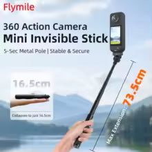 Aluminum Alloy Selfie Stick Adjustable Extension Pole Handle Grip for Insta360 Go Ultra/X5/Pocket 3 Action Cameras Multi Camers