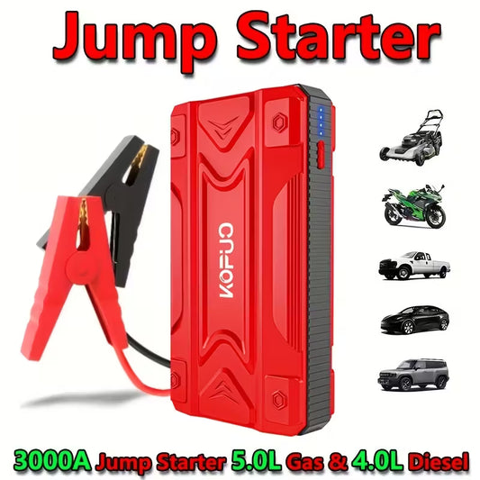 12V Battery Booster Charger - with Flashlight - for Cars, Motorcycles, SUVs