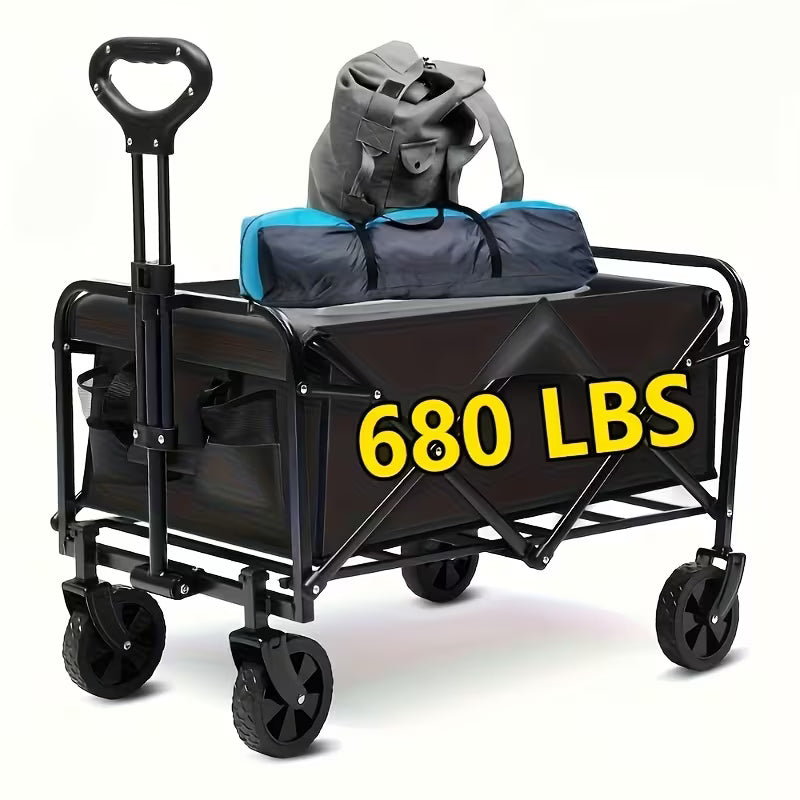 680LBS All Terrain Heavy Duty Folding Cart, Large Capacity Camper Suitable for Yard Shopping/ Sports/ Outdoor/ Gardening Equipment Handling, Black Multifunctional Utility Cart