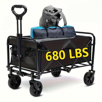 680LBS All Terrain Heavy Duty Folding Cart, Large Capacity Camper Suitable for Yard Shopping/ Sports/ Outdoor/ Gardening Equipment Handling, Black Multifunctional Utility Cart