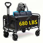 680LBS All Terrain Heavy Duty Folding Cart, Large Capacity Camper Suitable for Yard Shopping/ Sports/ Outdoor/ Gardening Equipment Handling, Black Multifunctional Utility Cart