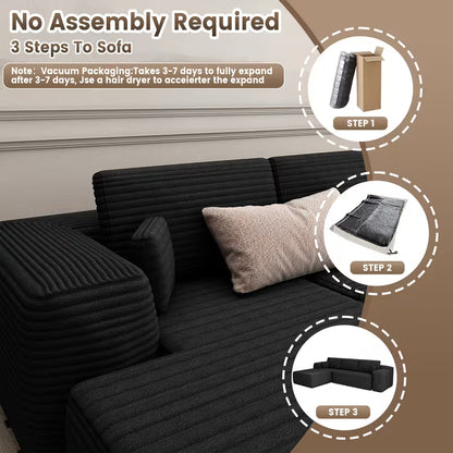 Extra Large L-Shaped Sofa With Right-Side Chaise, Minimalist Compressed Frame, No Assembly Required, Modular Cloud Combination Couch For Living Room & Bedroom, Plush Corduroy Fabric.