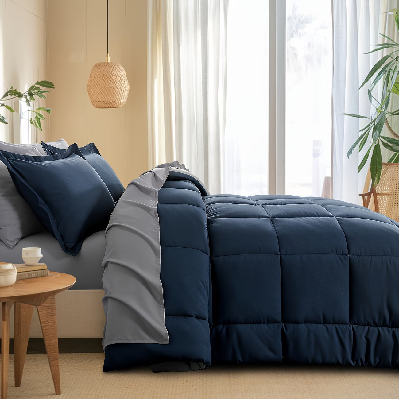 7pcs Comforter Set-Luxury Soft Fluffy Bedding With 1 Comforter, 1 Fitted Sheet, 1 Flat Sheet, And 4 Pillowcases & Pillow Cover-All Season Quilte Set Queen, Hypoallergenic, Breathable, Easy Care, Valentine'S Day Bed In A Bag,