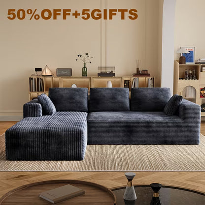 Extra Large L-Shaped Sofa With Right-Side Chaise, Minimalist Compressed Frame, No Assembly Required, Modular Cloud Combination Couch For Living Room & Bedroom, Plush Corduroy Fabric.