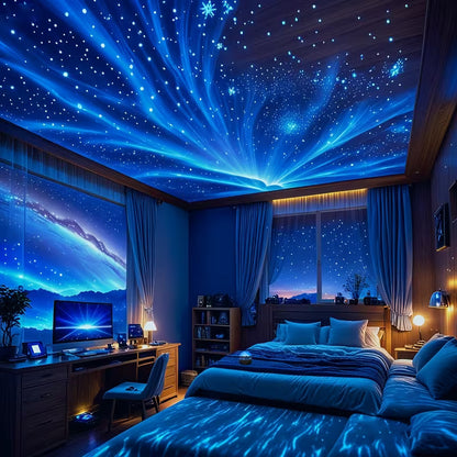 YETHKE 7-Color LED Projector with Remote Control And USB-Powered Starry Night Light - RGB Color-Changing Beam Projector